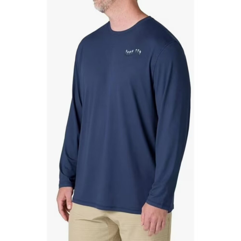 ‌Hang Ten Men's Long Sleeve Sun Shirt, UPF 50+ and Quick Dry, Navy